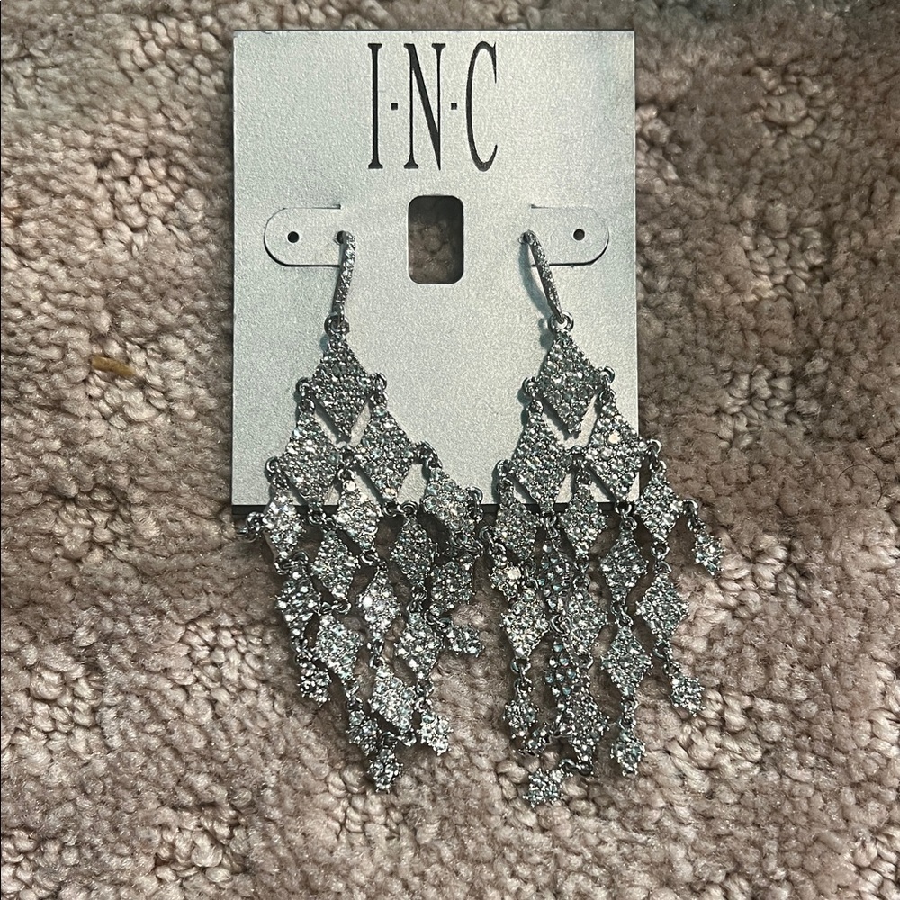 INC International Concepts Glittering Silver Drop Earrings